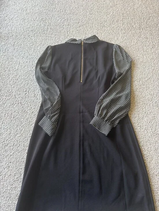 Tommy Hilfiger Black A Line Dress 10 Polka Dot Sheer Sleeve Office Chic - Picture 5 of 9